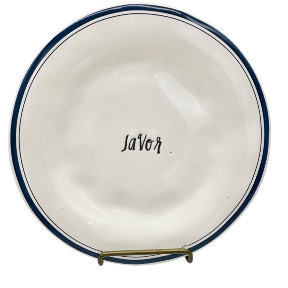 Vintage Rae Dunn Artisan Set of 3 Plates DINE SNACK SAVOR 6 inch White Blue Trim - Picture 2 of 9